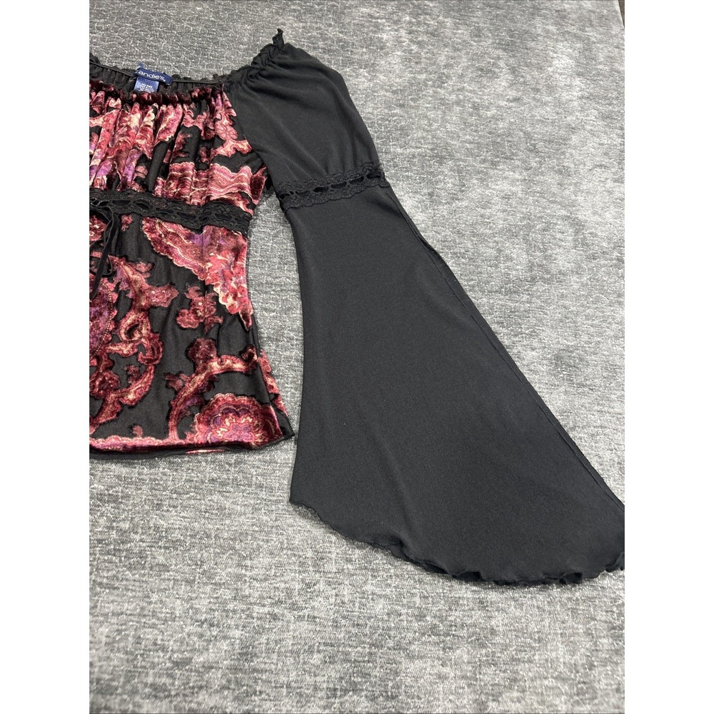 Y2K Candie's Paisley Velvet Bell Sleeve Boho Goth Peasant Top Size S - Picture 3 of 14